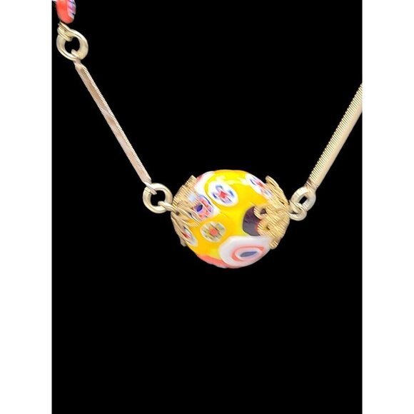 Venetian Murano Millefiori Art Glass Bead Necklace Bar Link Stations 40" Opera - Picture 8 of 16